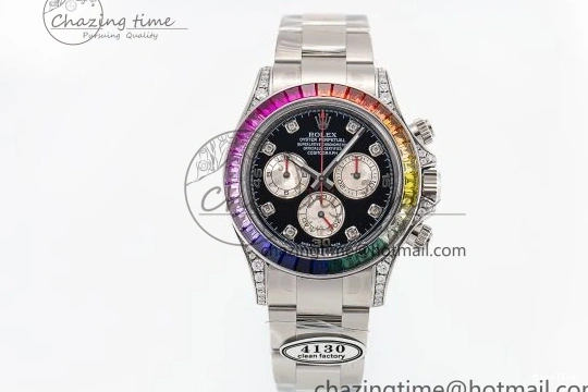 MiroTime 1226 Sleek Custom Daytona 116520 RBOW Rainbow Clean Best Edition Black Dial on SS Bracelet SA 1730
